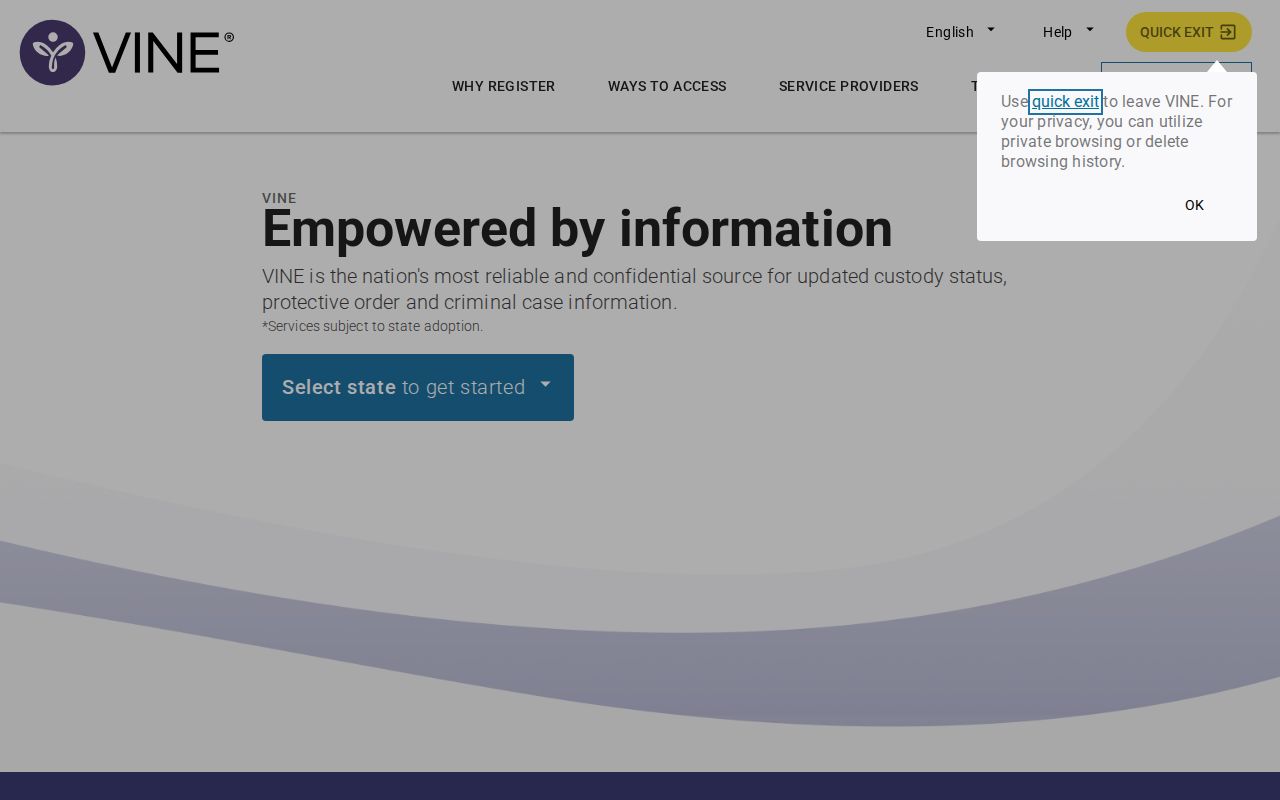 Official VINELink custody notification entry page