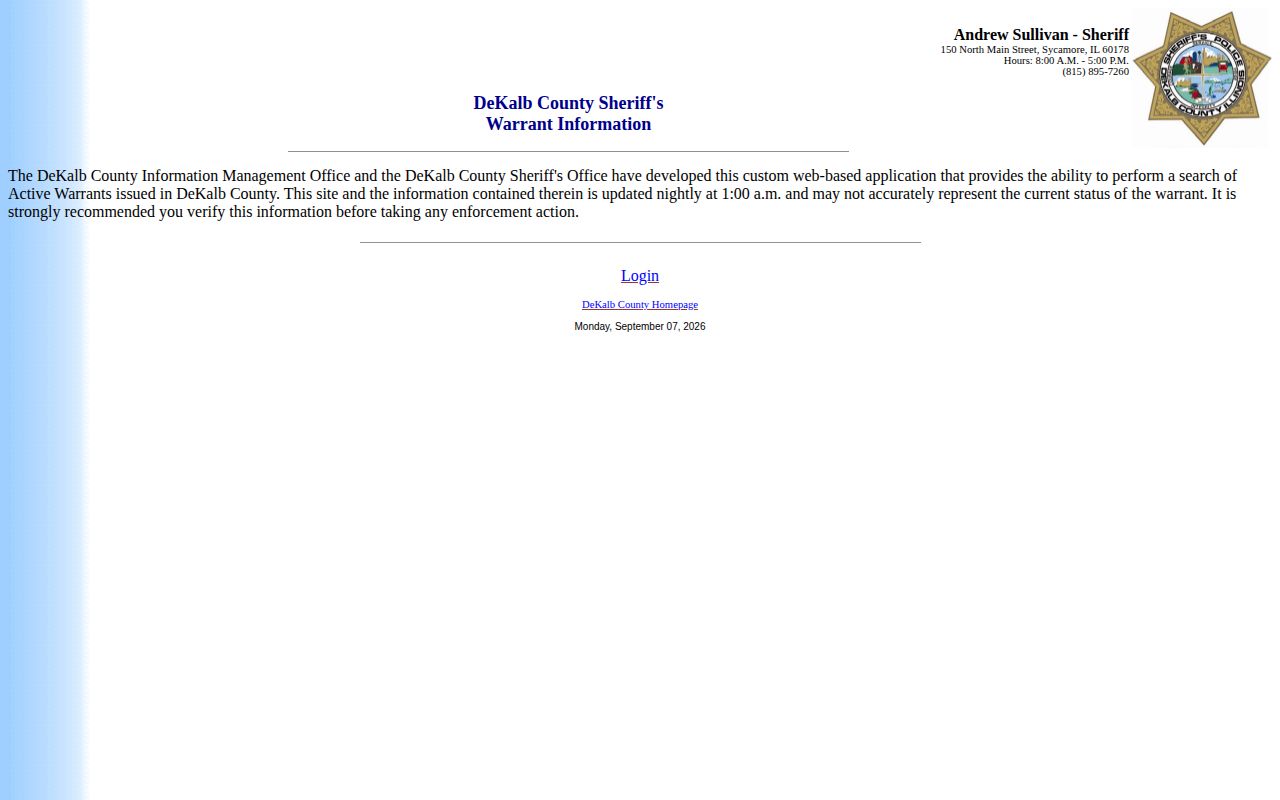 DeKalb County arrest warrant verification screen