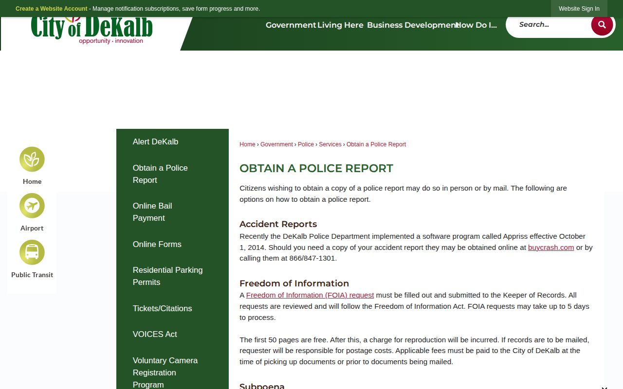 Official DeKalb Police report request and records page