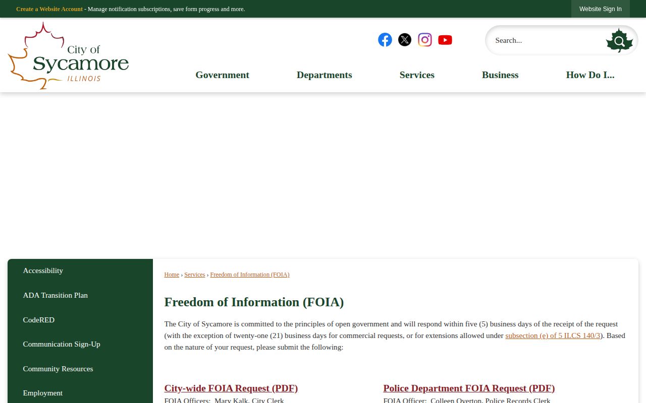 Official City of Sycamore police FOIA request page