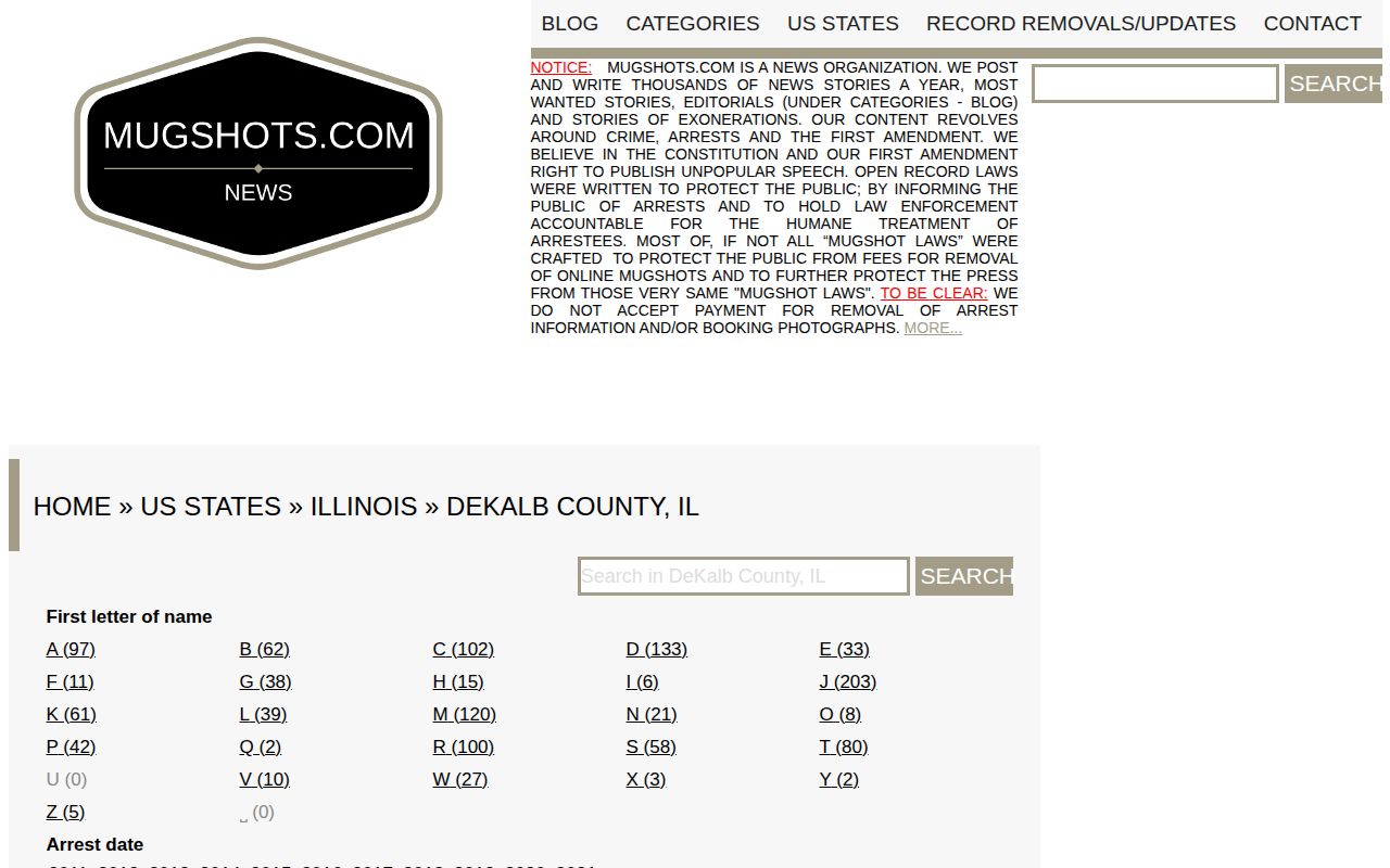 Unofficial older DeKalb County arrest-date index